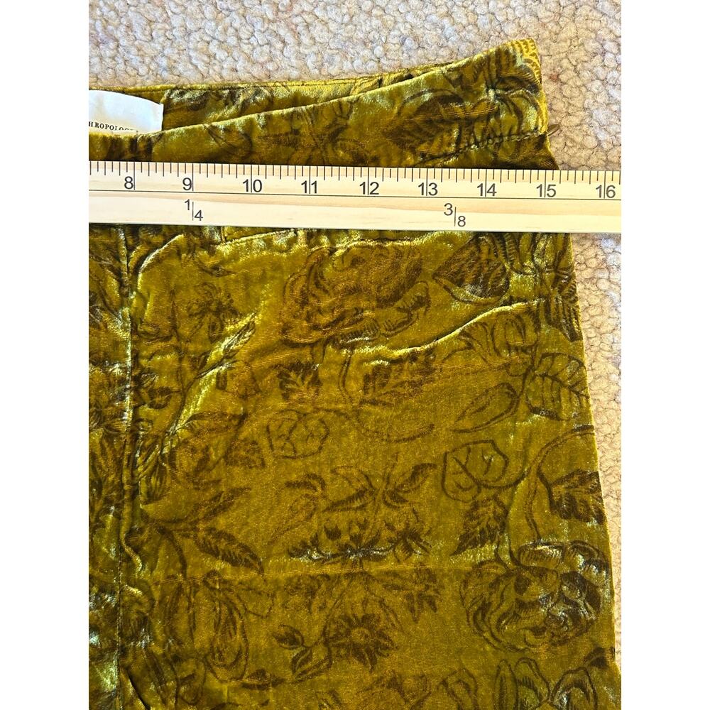 NWT Vintage Anthropologie Green Gold Floral Velvet Wide-Leg Trouser Pants Size 6 - Picture 9 of 11
